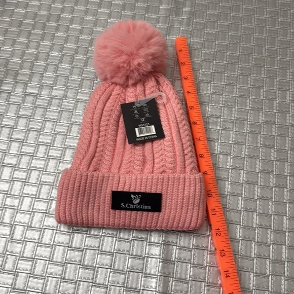 S.Cristina pink Pom Pom Knit Thermal Fleece Snow Ski Cap - Picture 5 of 6